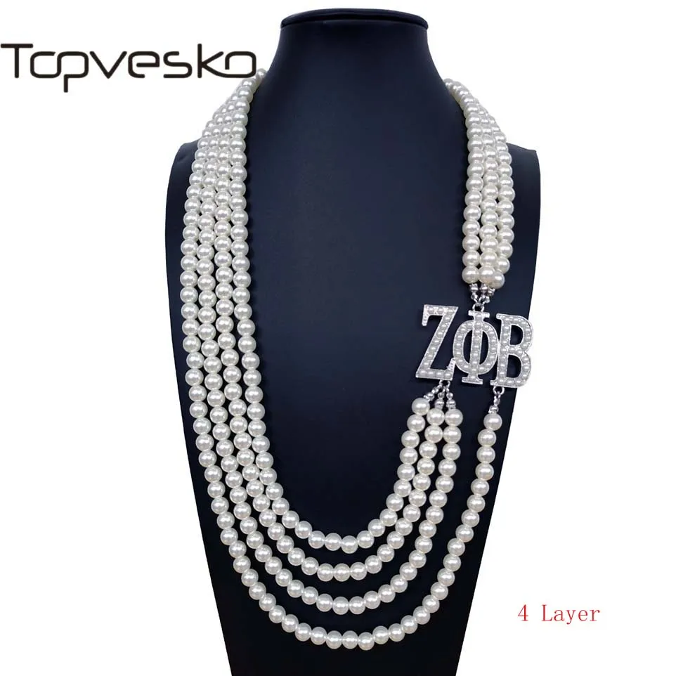 4Layer white Topvekso греческое братство zeta Phi Beta 5 слоев голубой жемчуг ZPB кулон Многослойные массивные ювелирные изделия длинное колье - Окраска металла: 4Layer white