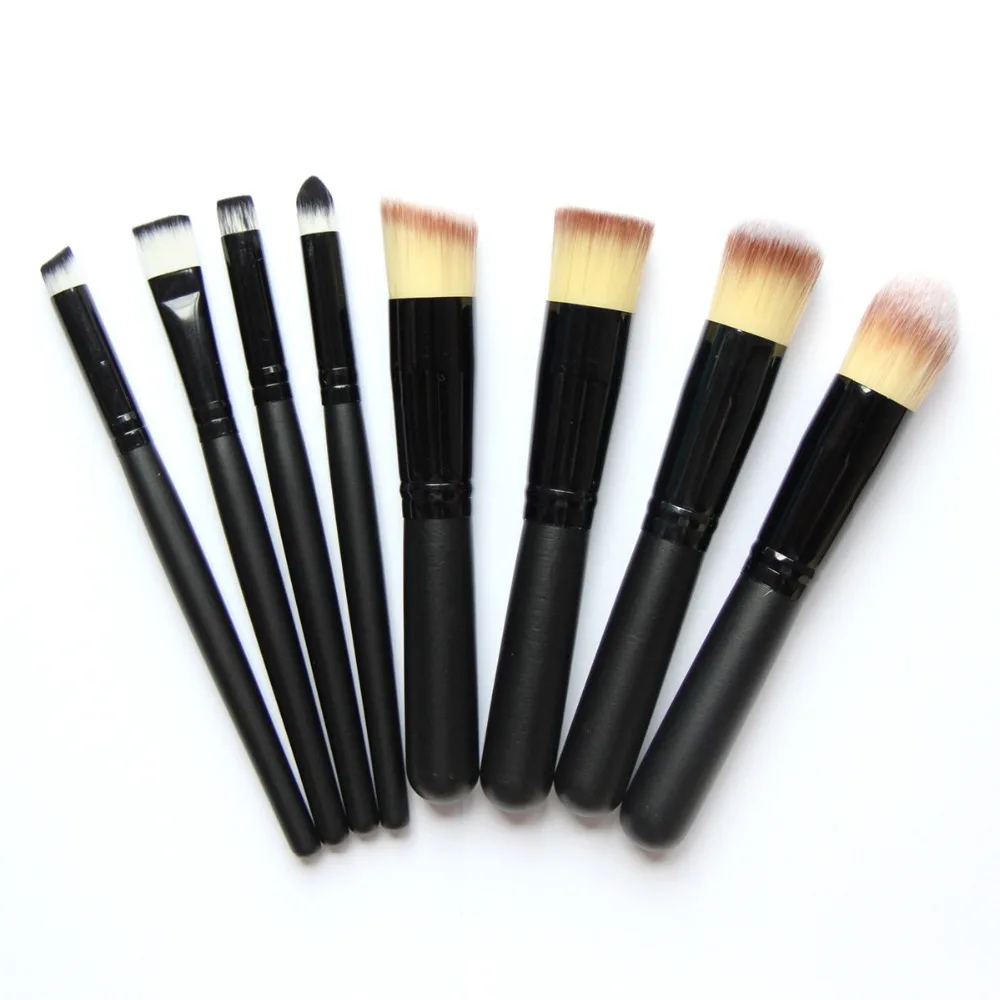 8 шт. черный набор кистей составляют Красота Косметика Фонд Blending Brush с 3-Цветной