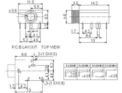 10 шт./лот PJ-324M 3 5 мм стерео аудио разъем/разъем с гайкой 5pin PCB Панель Крепления для