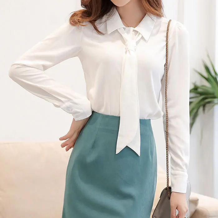 Рубашка женская шифоновая с галстуком Размеры S M L XL|chiffon blouse|shirt womentie shirt |