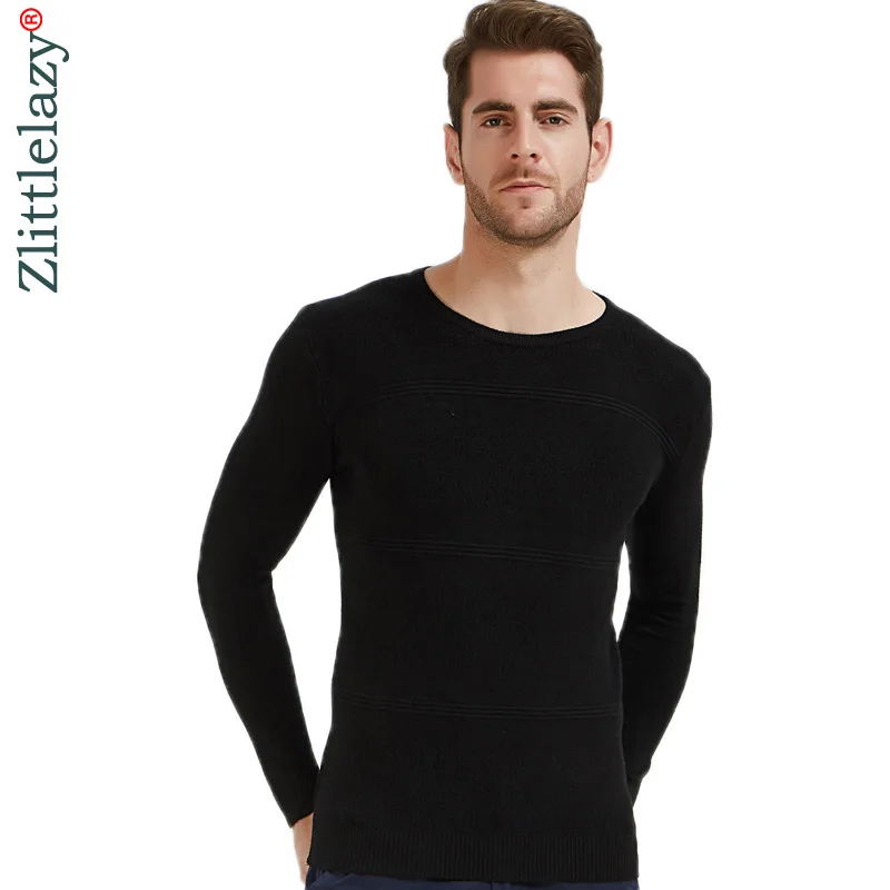 2019 Повседневный приталенный пуловер и свитер для мужчин черный однотонный - Фото №1