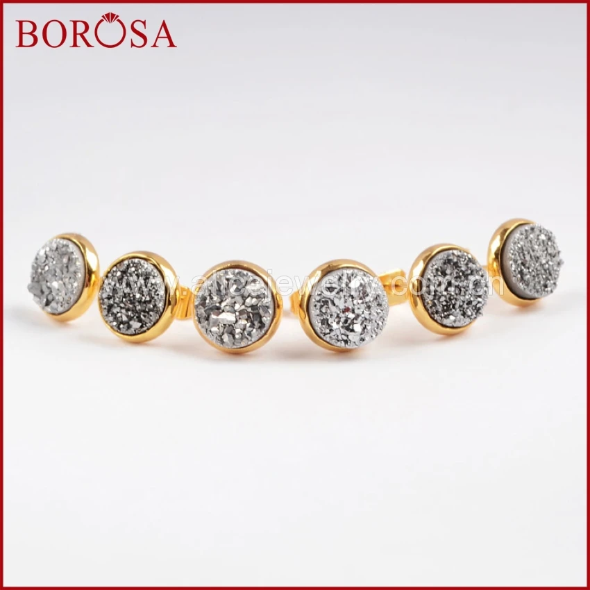 BOROSA Бесплатная доставка 8 мм золото цвет кристалл Druzy Titanium серьги гвоздики модные