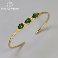 lotus fun moment real 925 sterling silver handmade jewelry natural green stones creative pea pods design bangles for women