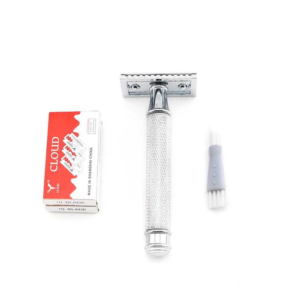 Double Edge Safety Razor Shaving Razor Silver Manual Razor Classic Style 9.8CM Anti Slip handle Lyrebird H1 NEW - Цвет: Razor 20Blades