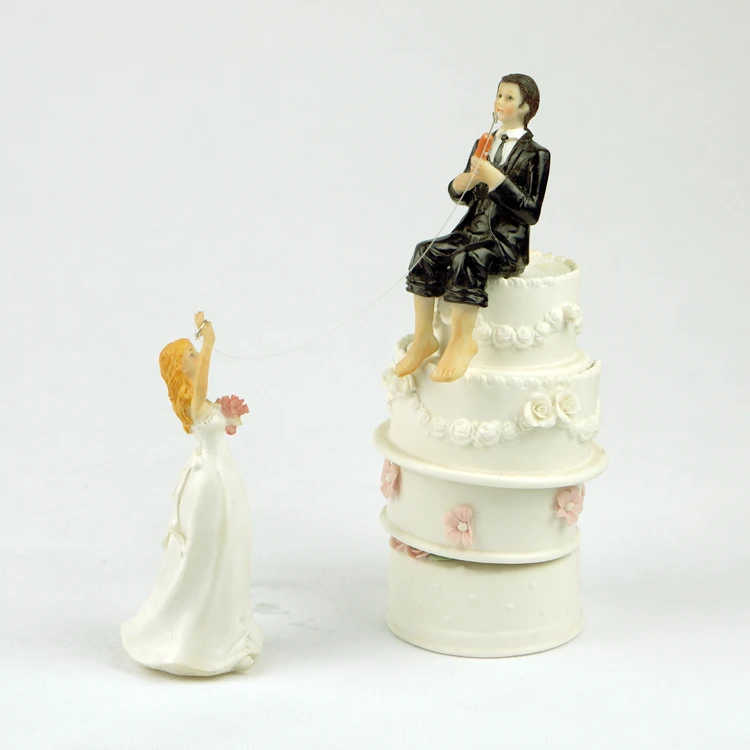 Romantic Fishing Resin bride and groom Figurine wedding cake topper party decoration | Дом и сад