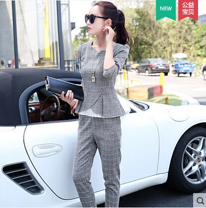 Новинка Осень 2019 модный Женский Повседневный клетчатый костюм из двух предметов