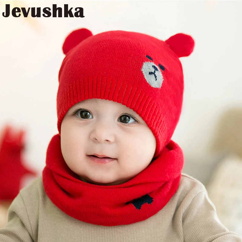 Милая зимняя детская шапка Bear Ears шарф мягкая хлопковая для новорожденных