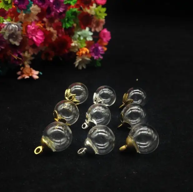 

100set/lot 10mm Clear ball shape glass globe with 6mm cap diy jewelry findings Glass vial pendant glass bottle bubble cover dome