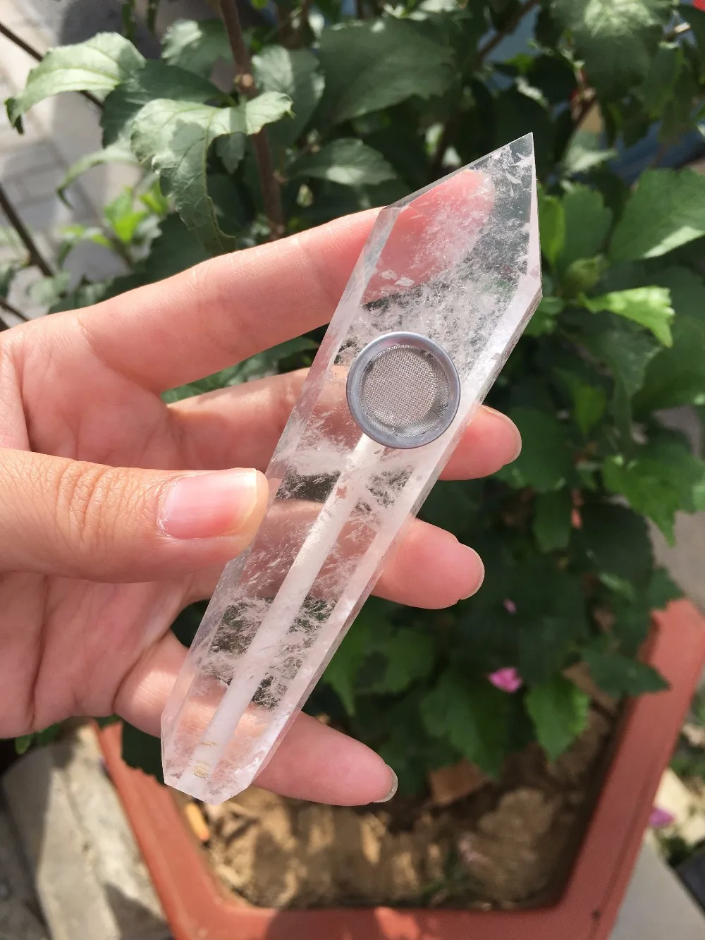 natural clear crystal smoking pipe white quartz Cigarette holder as gift | Дом и сад
