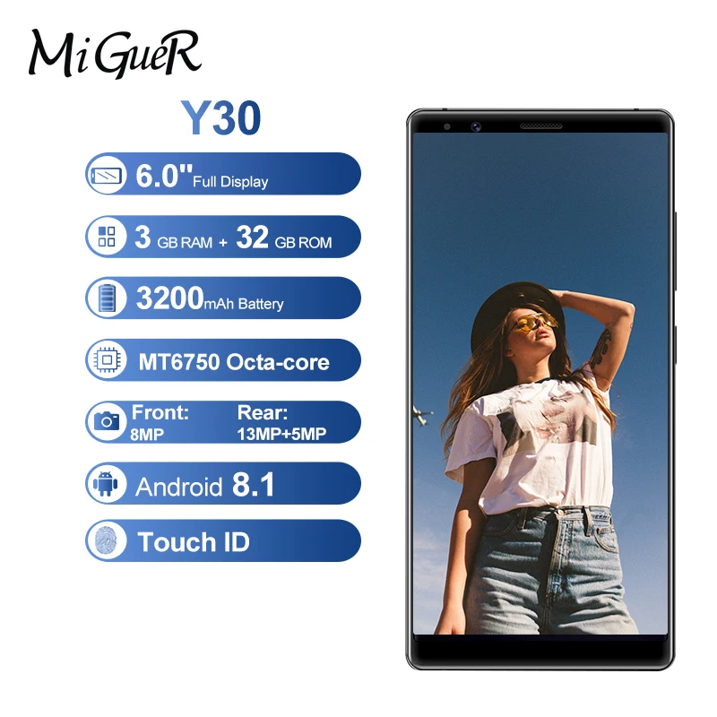 KXD E &amp L Y30 смартфон с 6-дюймовым дисплеем 18:9 ОЗУ 3 ГБ ПЗУ 32 Android 8 1 восьмиядерным