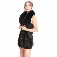 zy88046 2017 new arrival slim real sheep fur with mink fur fox fur collar fashion ladies gilet waistcoat outerwear coats