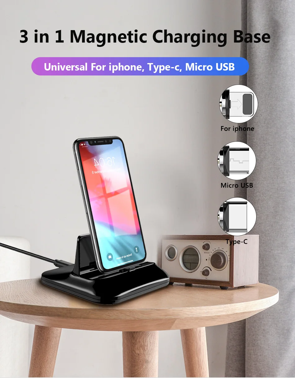 ACCEZZ быстрая Магнитная зарядная док-станция Micro USB 8 Pin type-C для iphone 8 X Plus XS для samsung Xiaomi huawei Магнитная зарядная подставка