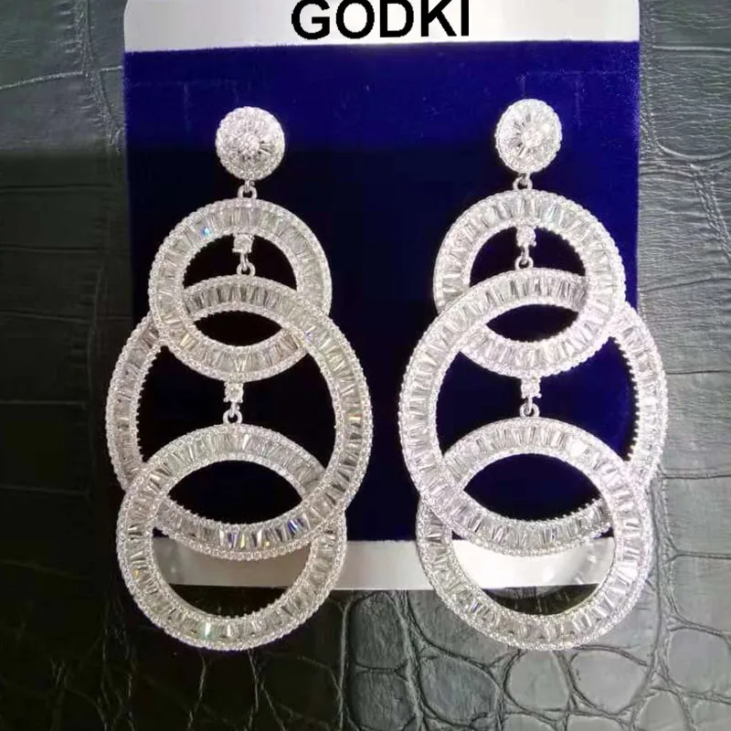 GODKI 73 мм роскошные длинные кисточки африканские Висячие серьги для женщин Свадебные с кубическим Цирконом Кристалл CZ Дубай индийские свадебные серьги - Окраска металла: Silver