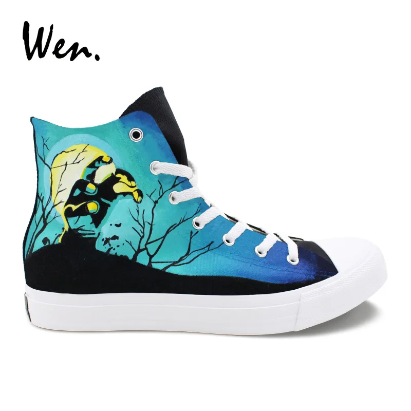 

Wen Sneakers Shoes for Men Women Hand Painted Design Walking Dead High Top Black Canvas Shoes Skateboarding Plimsolls Trainers