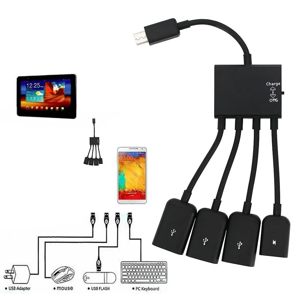 Многофункциональный 4 портовый микро USB кабель концентратор OTG для зарядки Samsung S5