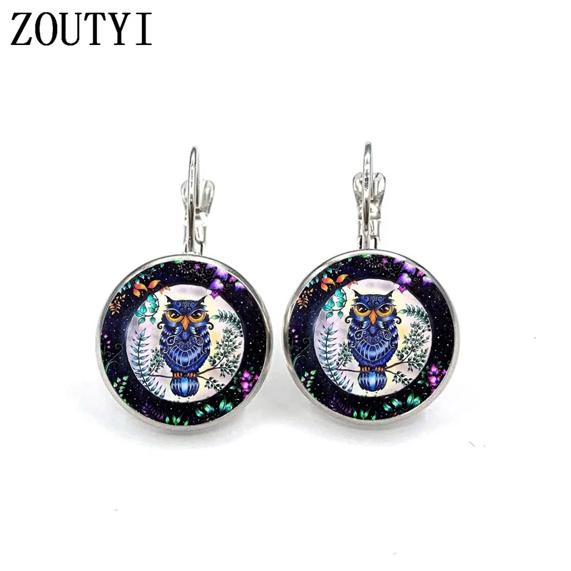 Новинка Лидер продаж серьги с цветочным узором в виде совы Выпуклое стекло
