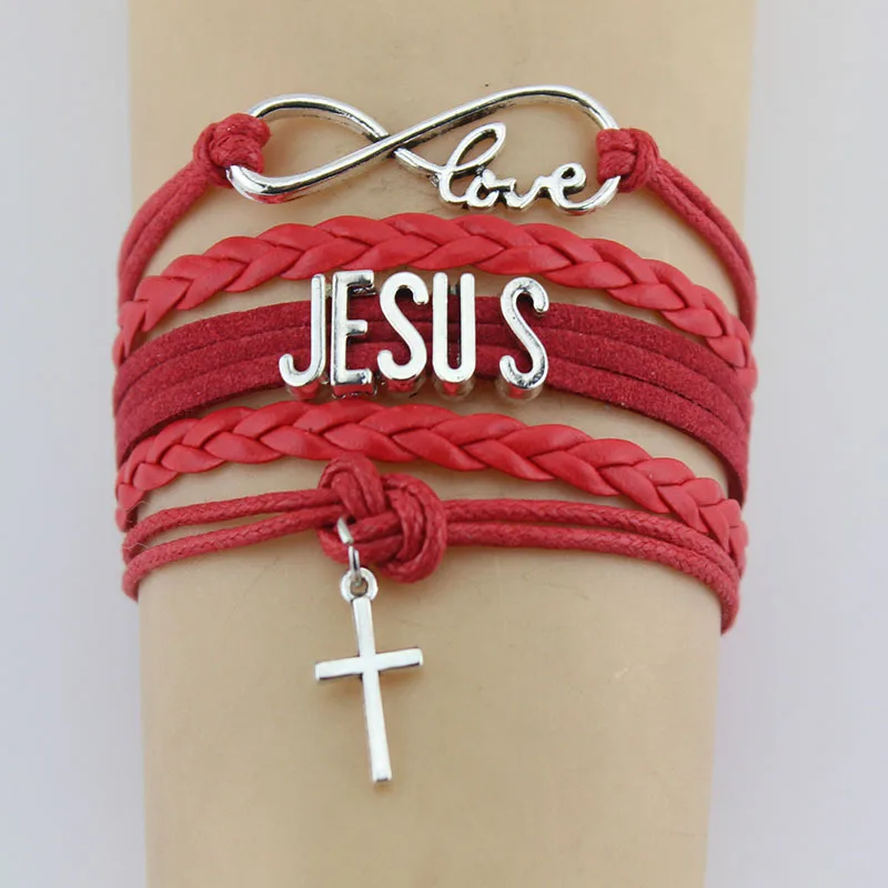 Мужские и женские кожаные браслеты с крестообразной подвеской Infinity Love JESUS 10