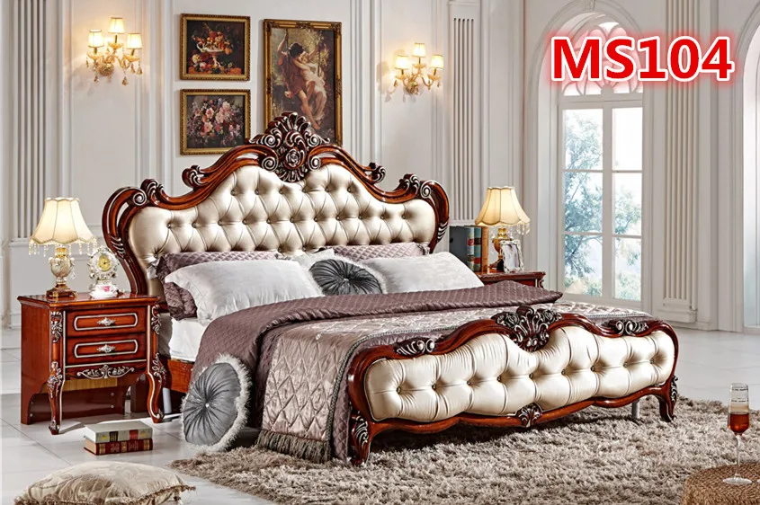 Твердая кровать MS104 ручной работы из коричневой кожи|hand carved bed|carved bedsleather bed |