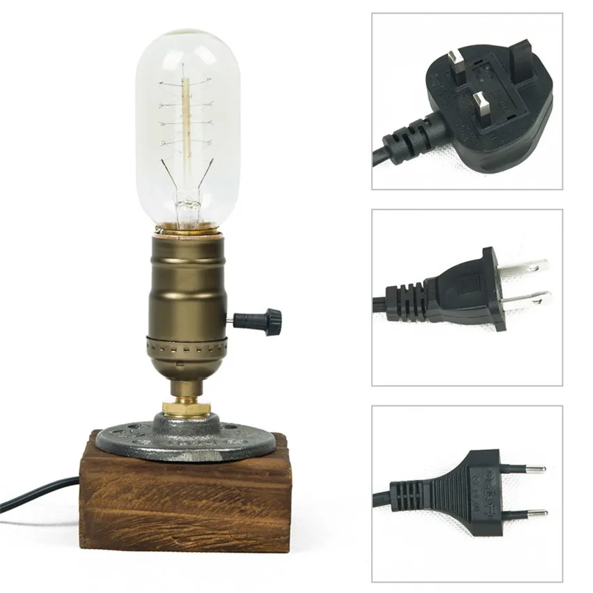 Винтаж Edison деревянные настольные лампы деревянное основание гнездо E27 промышленного домашнего декора Настольная лампа для Спальня Кабинет прикроватный украшение комнаты освещение