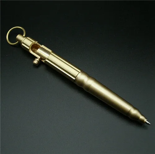 Only 1pc Pen Твердая латунь EDC Болт действие Шариковая ручка унисекс тактические ручки Золотой Металл медный брелок аксессуары цепочки для ключей подарок на Хэллоуин - Цвет: Only 1pc Pen