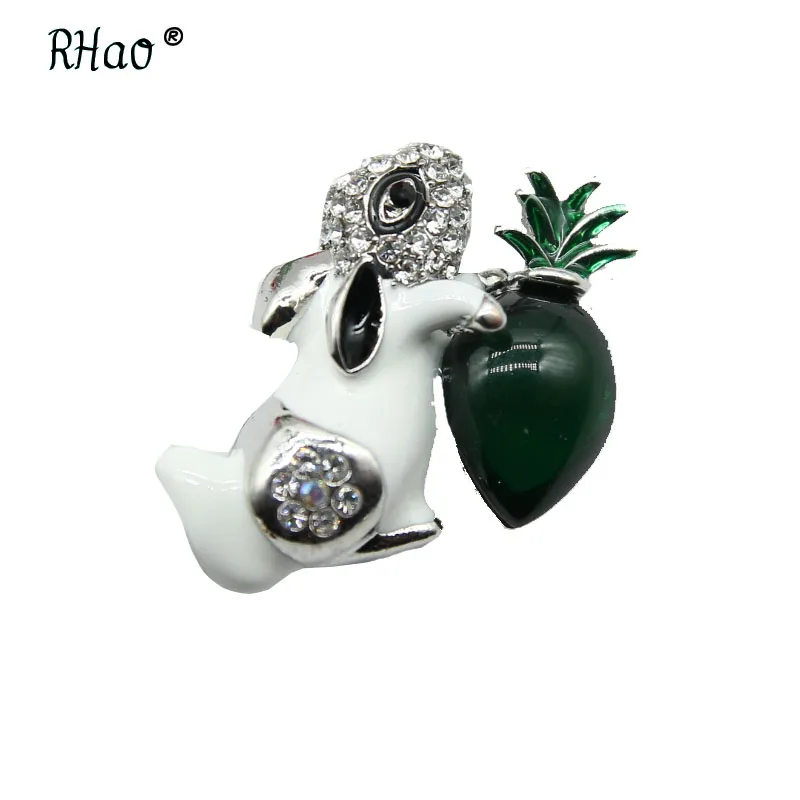 RHao Cute Crystal Rabbit with Carrot Brooch pins 6 colors choose White Enamel animal Brooches for Women Kids collar | Украшения и