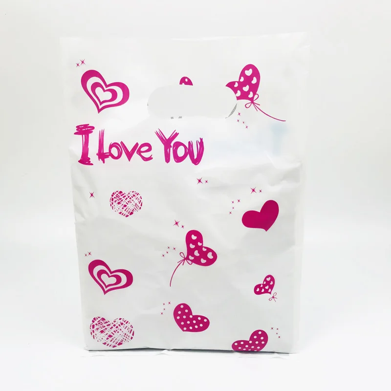 50 шт 20х30см черный I LOVE YOU в форме красного сердца Портативный пластиковый пакет