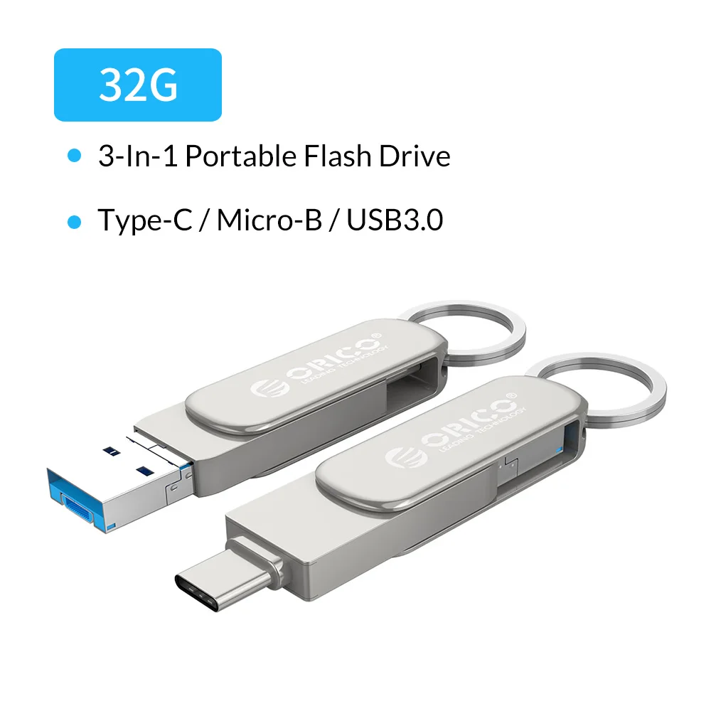 ORICO USB флеш-накопитель 3-в-1 Тип-C USB3.0 Micro-B 64 Гб оперативной памяти, 32 Гб встроенной памяти, USB3.0 флэш-память USB флешки флэш-памяти OTG U диск для телефона/планшета/ПК