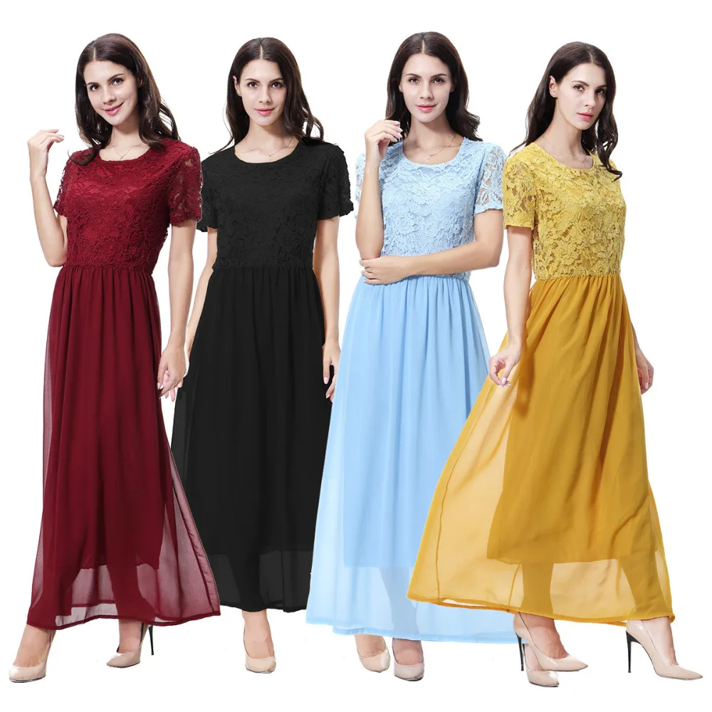 Женское шифоновое платье Abaya белое длинное с короткими рукавами в мусульманском