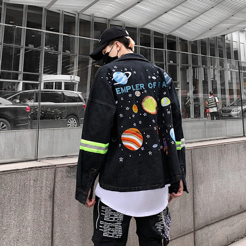 Модная новинка 2021 свободная Тяжелая джинсовая куртка с вышивкой звездное небо