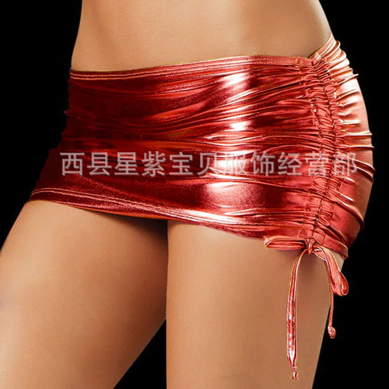 

Sexy Miniskirt Wet Look Booty lace up Skirts Shiny Metallic Pole DANCE Wear New CLL9201