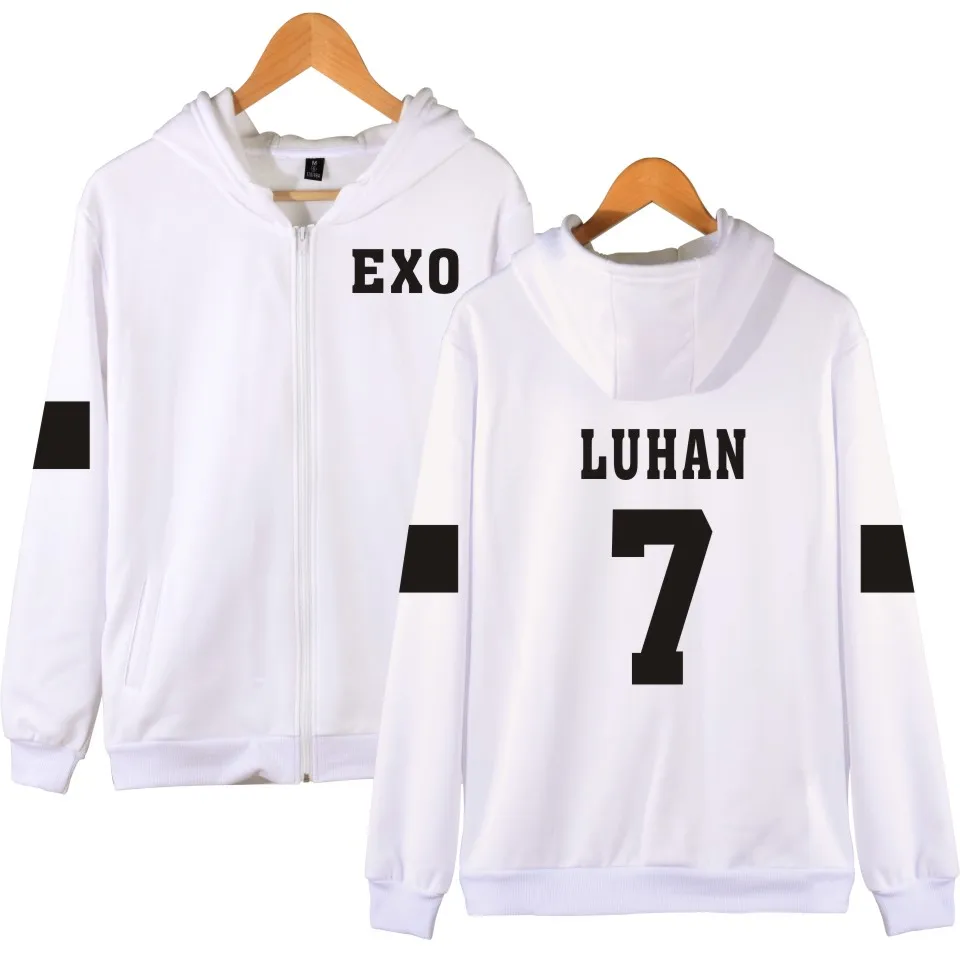 White Г. 2D Kpop EXO на молнии с капюшоном для женщин/мужчин k-pops осенне-зимнее пальто Модная уличная одежда толстовки Повседневная одежда 4XL - Цвет: White