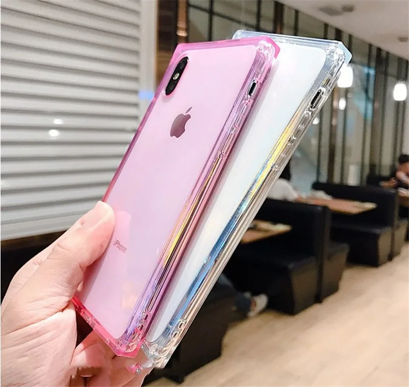 2019 Square Phone Capa For iPhone XS Max Case Transparent Color Coque Soft Clear Back Cover XR X 5 5S SE6 6S 7 8 Plus |
