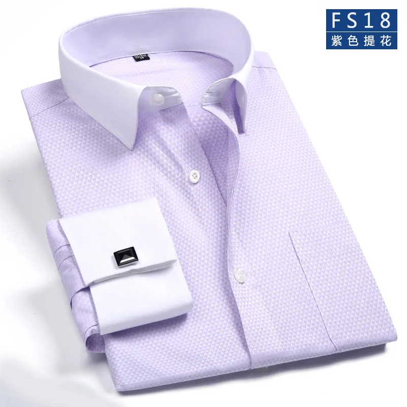 FS18 Splicing collar Мужские французские рубашки запонки новые мужские рубашки формальные мужские рубашки с длинным рукавом приталенные качественные брендовые французские рубашки с манжетами 4XL - Цвет: FS18 Splicing collar
