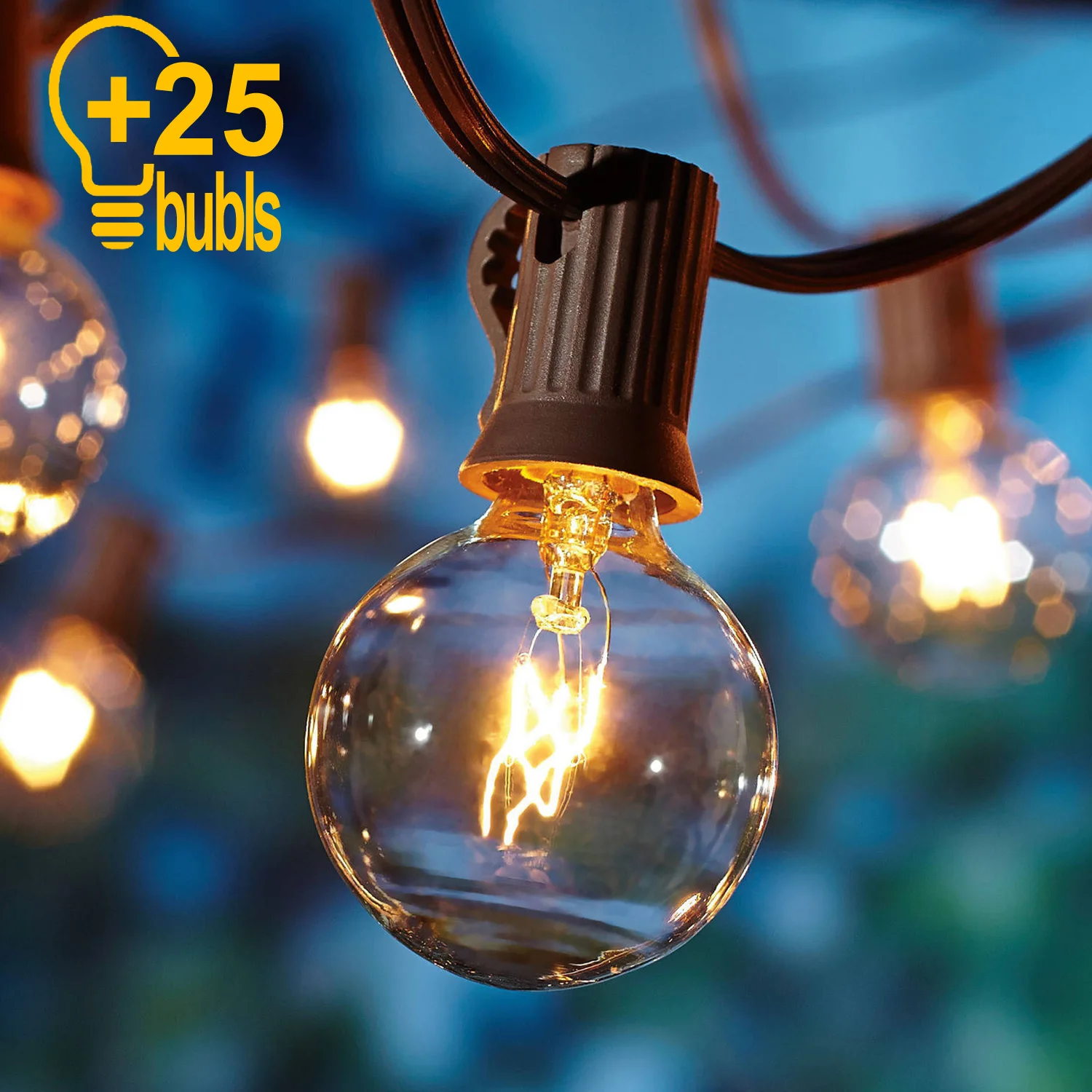 

25Ft G40 Bulb Globe Solar String Lights With Clear Bulb Backyard Patio Lights Vintage Bulbs Decorative Outdoor Garland Wedding