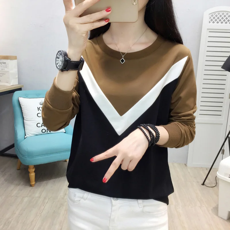 28 Khaki Футболка женская футболка осень зима camisa feminina футболки женские Топы повседневные poleras de mujer moda Футболка женская - Цвет: 28 Khaki