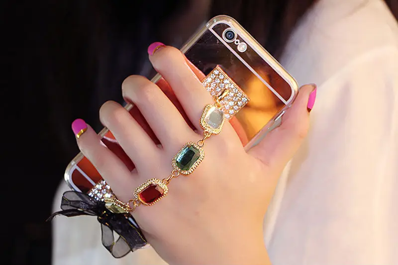 Блестящий Кристальный браслет золотого цвета мягкий зеркальный чехол для