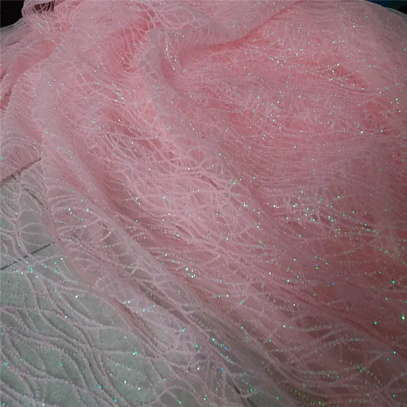 Light pink color Fashion glued glitter lace fabric H-1967 shinny fao wedding decoration | Дом и сад