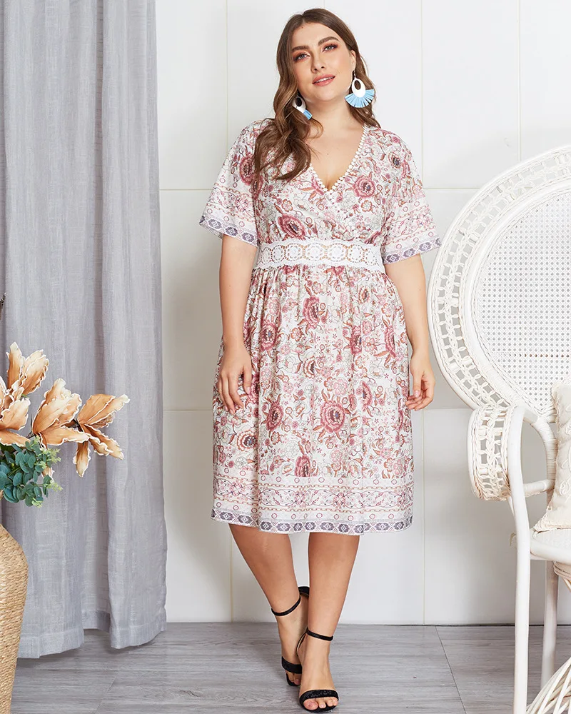 Летнее Пышное женское платье с v-образным вырезом | Женская одежда