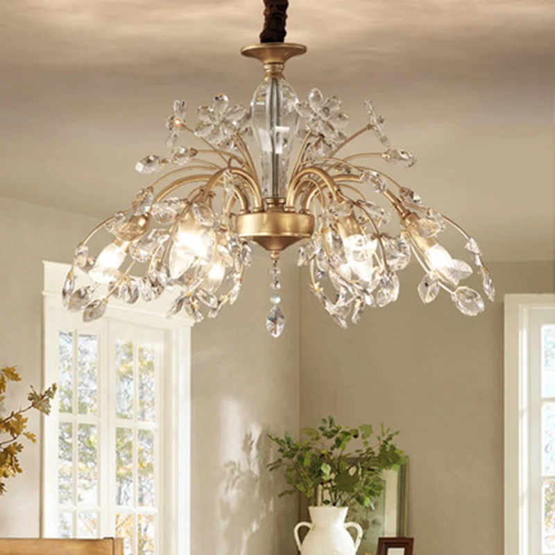 

American Country style Crystal Chandelier Contemporary Iron hanging lamp Crystal flower lighting fixture parlor Chandelier light