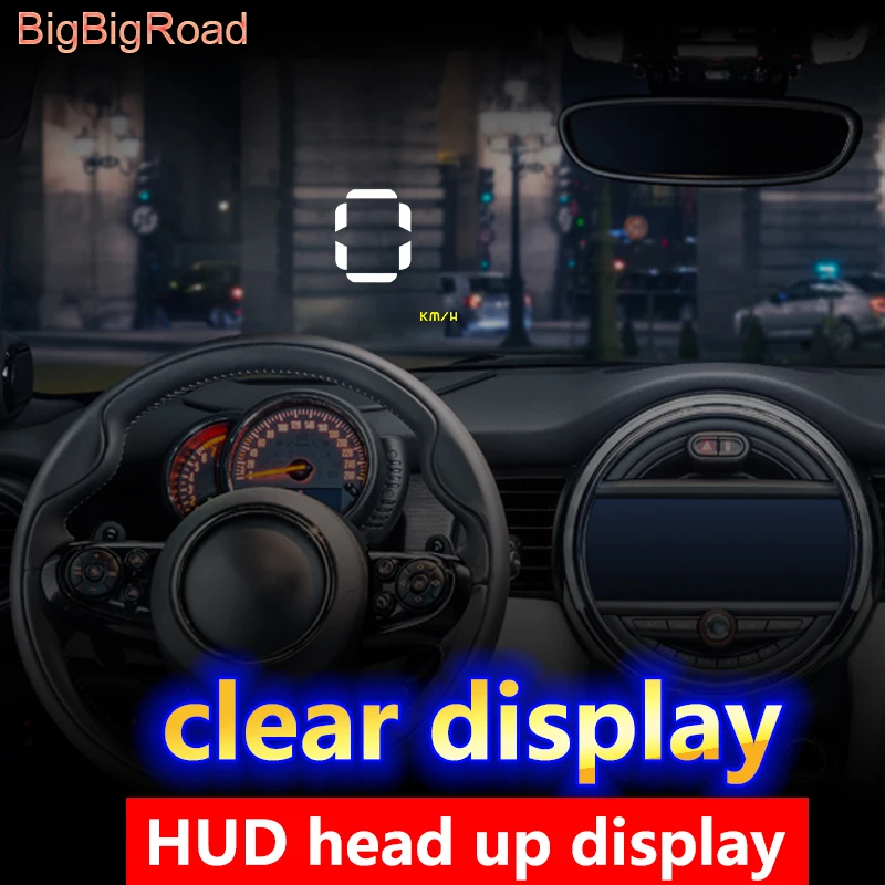 

BigBigRoad Car HUD Head Up Display OBDII 2 EUOBD Interface Speedometer Windscreen Projector speed voltage Fuel Alarming
