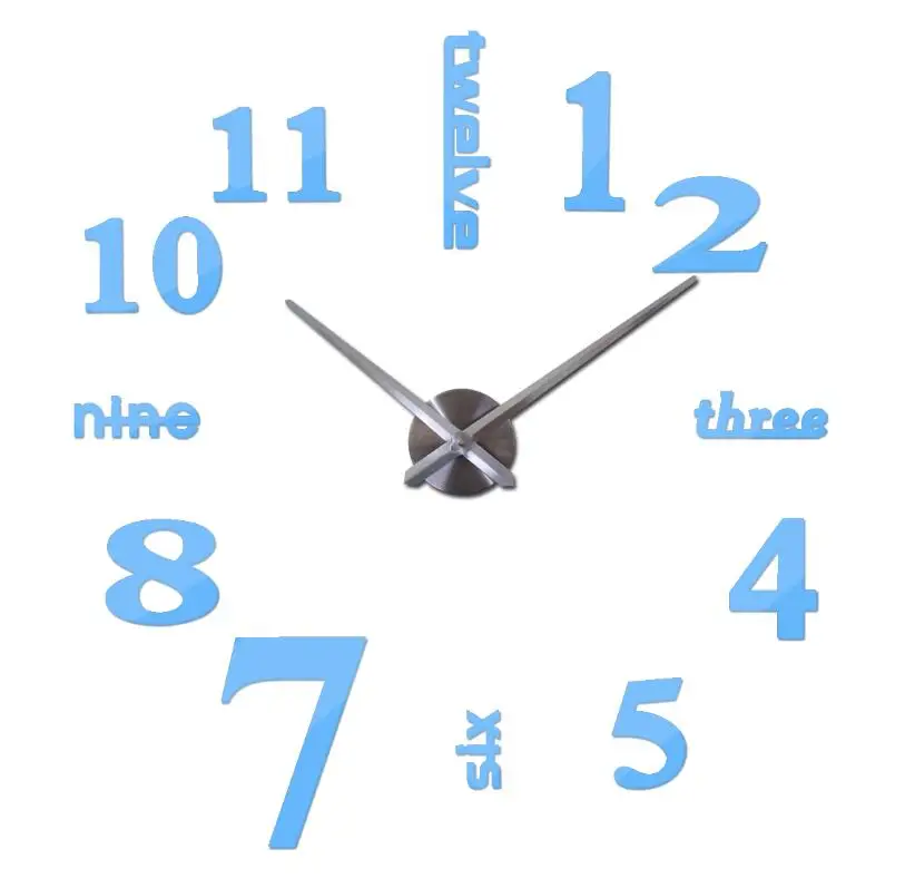 Новые настенные часы reloj de pared украшение дома настенные clcoks 3d акриловая специальная наклейка гостиная игла - Цвет: Небесно-голубой