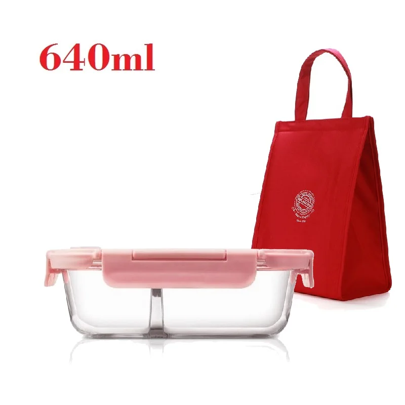 640ml with Small Bag Стеклянный Ланч-бокс с модной сумкой для обеда, Женский контейнер для еды, товары для дома, кухни, ящики для пикника, офисные, мужские, Lancheira Termica - Цвет: 640ml with Small Bag