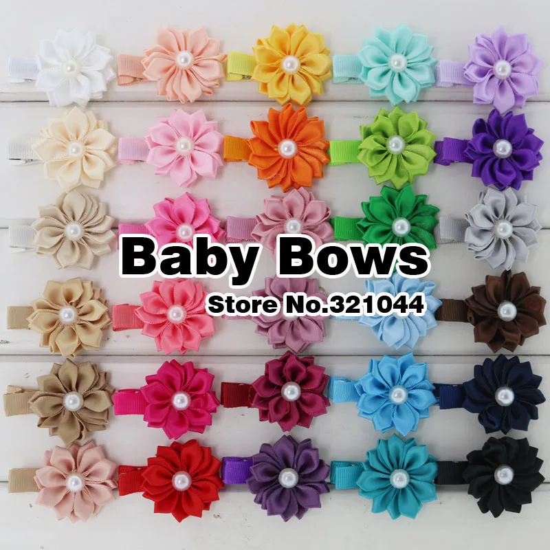 Babymatch 30 шт./лот 1.5 "Многослойные атласная лента жемчужные цветы склеены