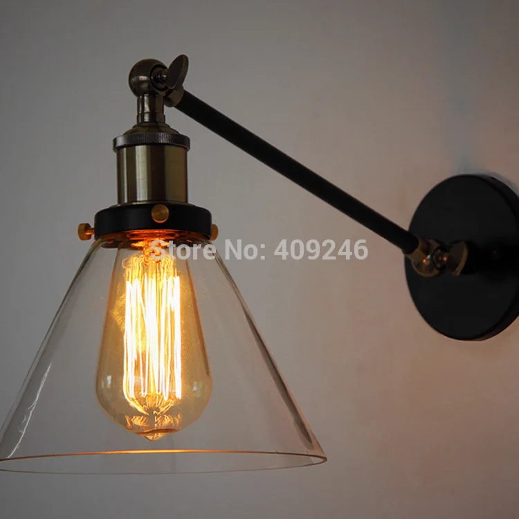 

Edison Industrial Transparent Glass Wall Lamp Retro Wrought Iron Vintage E27 For Cafe Bar Store Bedroom Coffee Shop Club