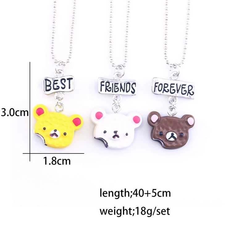 1set(3PCS) Fashion Resin Cute Bear Best Friends Pendant Necklace Cake/Biscuit Drop BFF Children Jewelry Gift N-830 Украшения и