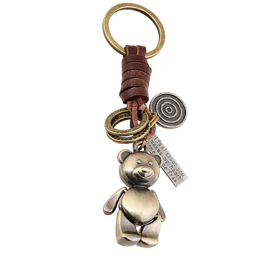 Шарм панк ретро Фантастические звери медведь кожаный брелок кольцо держатель