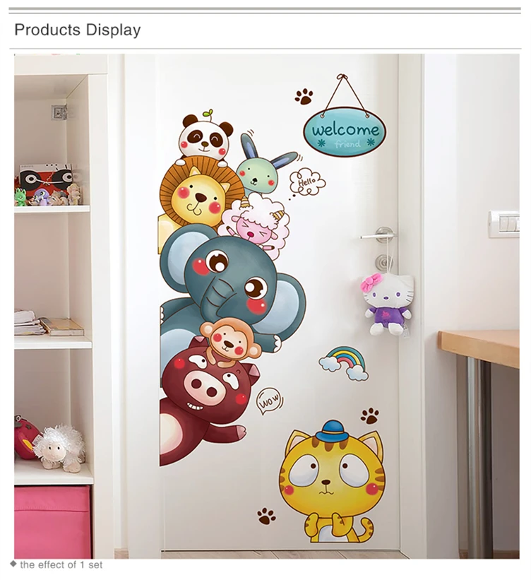 [SHIJUEHEZI] Мультяшные Животные наклейки на стену DIY Детская Фреска наклейки для детских комнат детская дверь гардероба в спальне украшения
