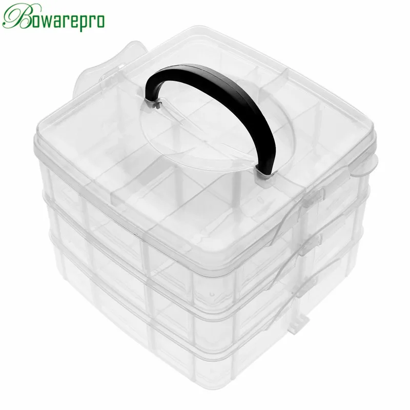 

High Quality Arrival Clear Plastic Craft Beads Jewellery Storage Organiser Compartment Tool 3 layers 15x15x12.2cm Free Shipping