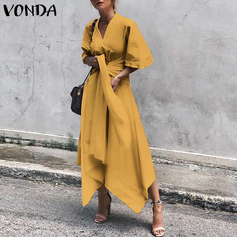 VONDA 2021 летнее платье в винтажном стиле длинное для женщин с коротким рукавом