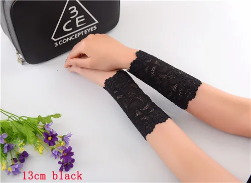 13cm black Женские летние кружевные рукава, черные рукава, женские манжеты на руку, цветочные женские УФ-рукава от солнца, шрам, тату-рукава - Цвет: 13cm black
